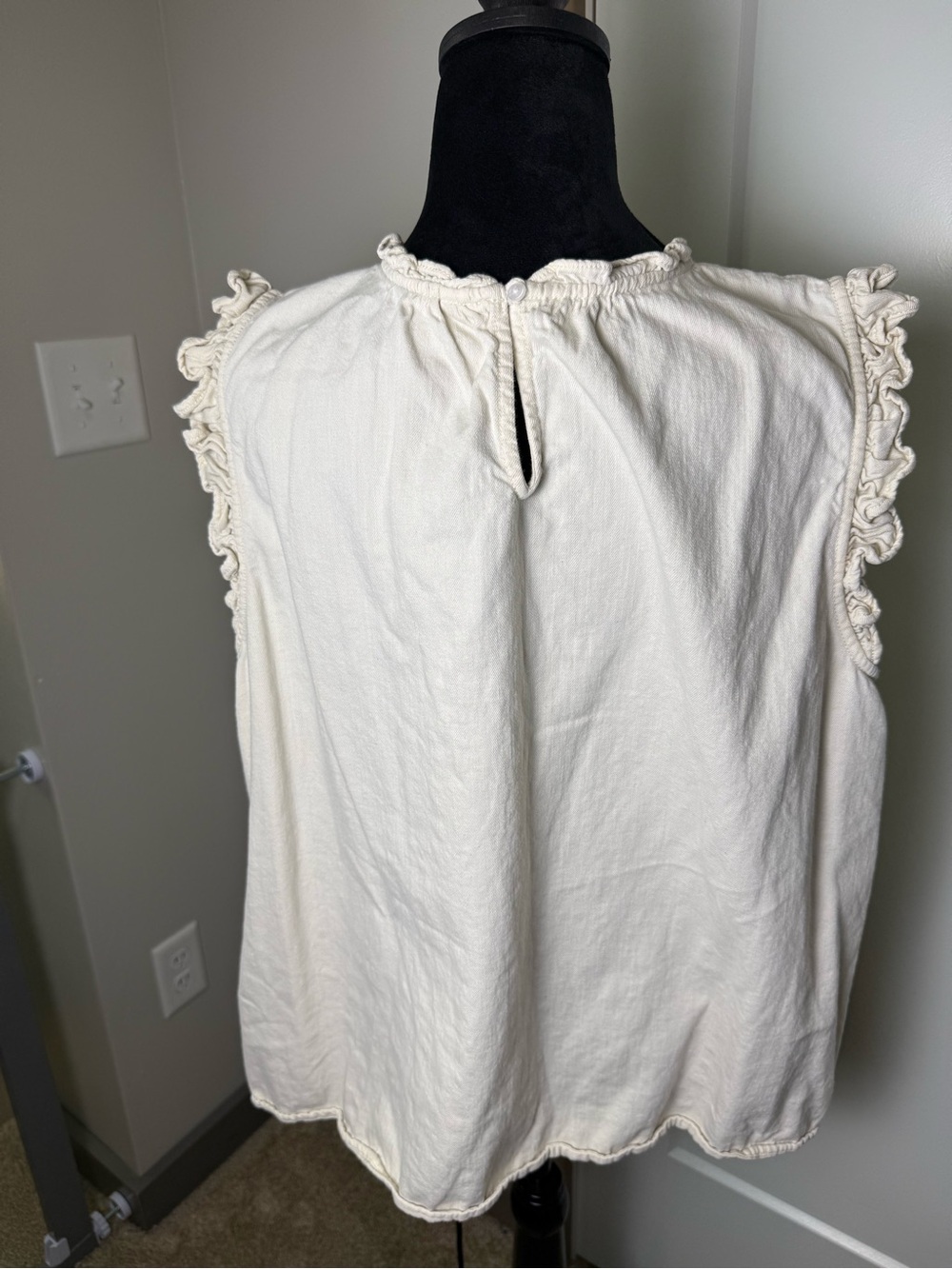 Old Navy 100% Cotton Cream Ivory Ruffle Sleeveless Blouse Tank Plus XXL - Picture 4 of 7